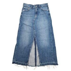 GAP Denim Skirt Maxi Frayed Hem Raw Hem Front Slit Blue Womens Size 10‎